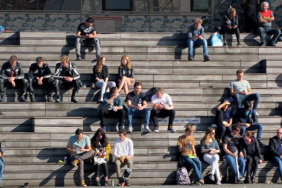 Students sitting on steps